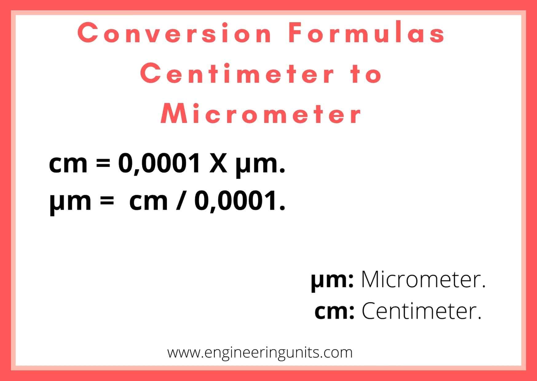 Conversion Formulas Centimeter To Micrometer 